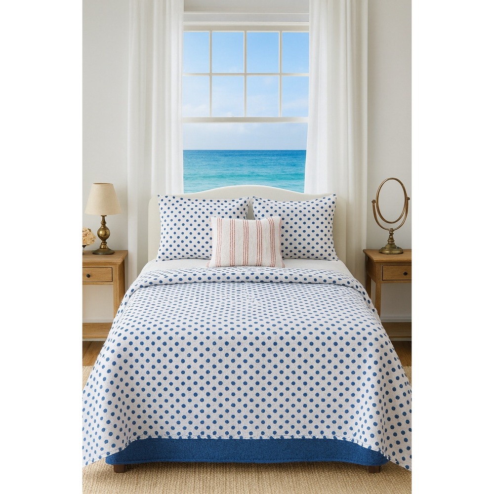Kensie Home Quilted Throw Blanket Nautical Stripes Shells #3030  ‎ 2 shams